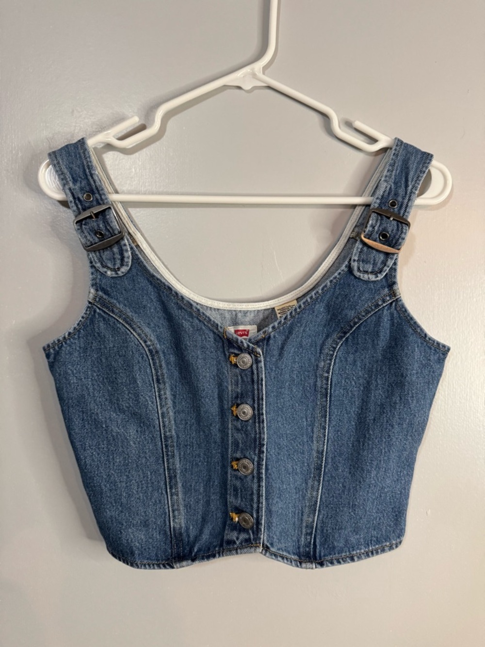 Levi's Blue Denim Button-Front Crop Top Size Small Slim Fit
